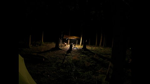 Light test before filming. making and lighting the campfire.