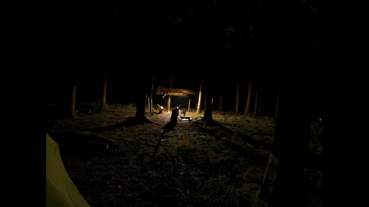 Light test before filming. making and lighting the campfire.