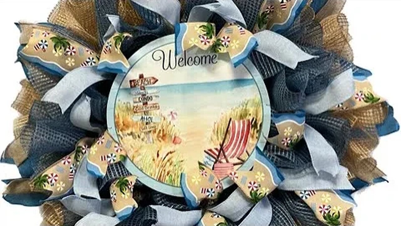 Welcome Beach Deco Mesh Wreath |Hard Working Mom |How to
