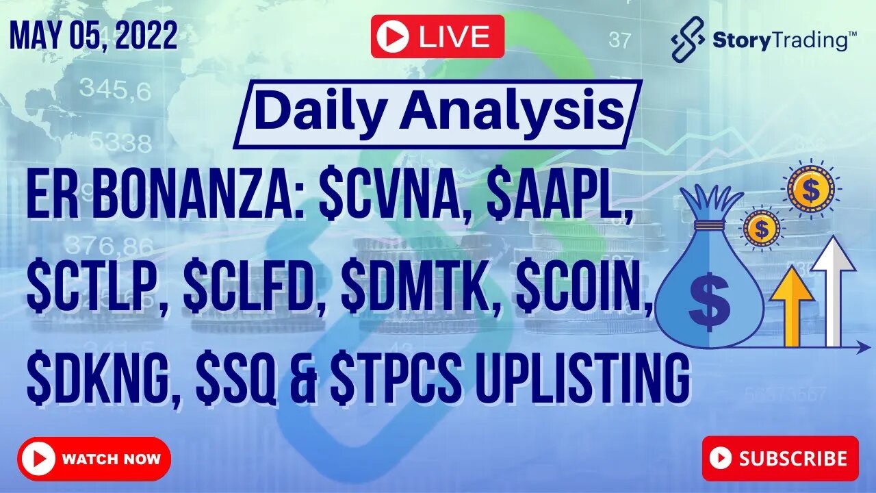 5/5 Daily Wrap - ER Bonanza: $CVNA, $AAPL, $CTLP, $CLFD, $DMTK, $COIN, $DKNG, $SQ & $TPCS Uplisting