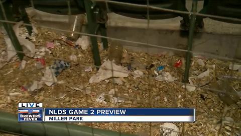 Fans leave mess behind at Miller Park after NLDS Game 1