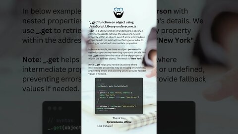 `_.get` function on object using JavaScript Library underscore.js ( #shorts )