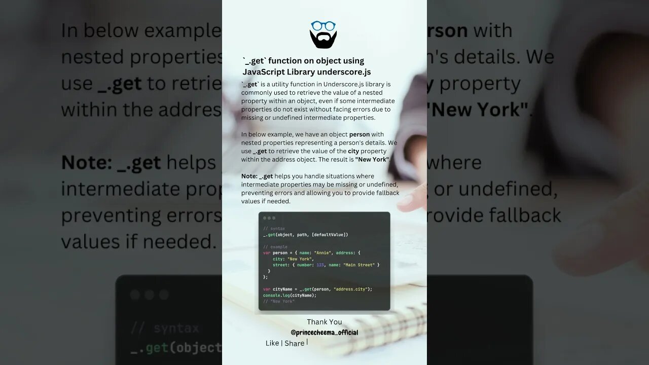 `_.get` function on object using JavaScript Library underscore.js ( #shorts )