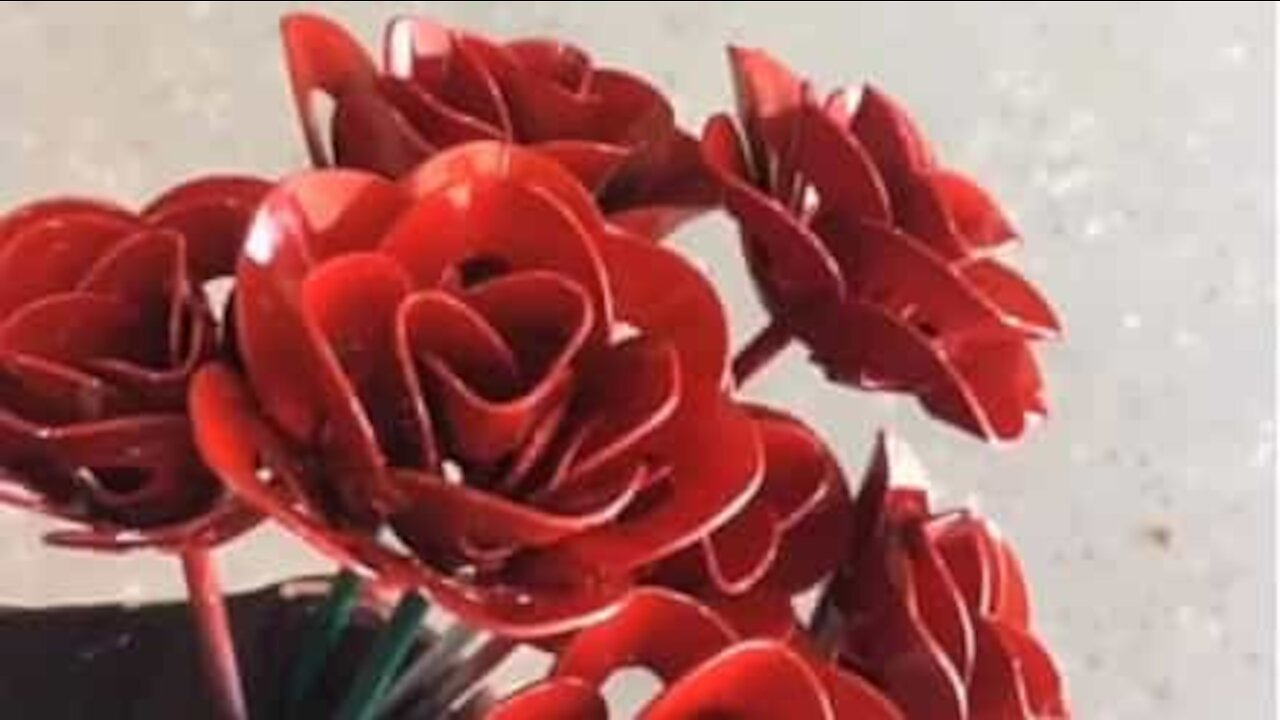 Man makes his wife a bouquet of steel roses