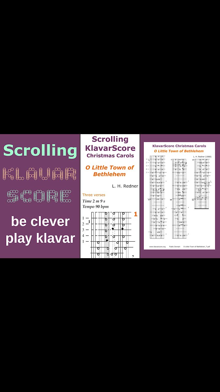 O Little Town of Bethlehem, Lewis H. Redner (1868), Scrolling KlavarScore Sheet Music.