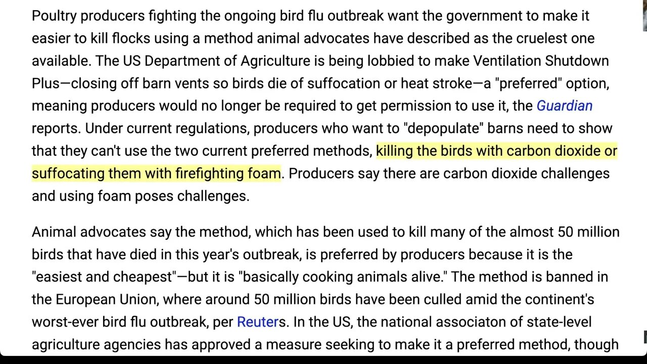 🟨 美國 家禽生產商正在遊說政府通過關閉通風來殺死整個雞舍