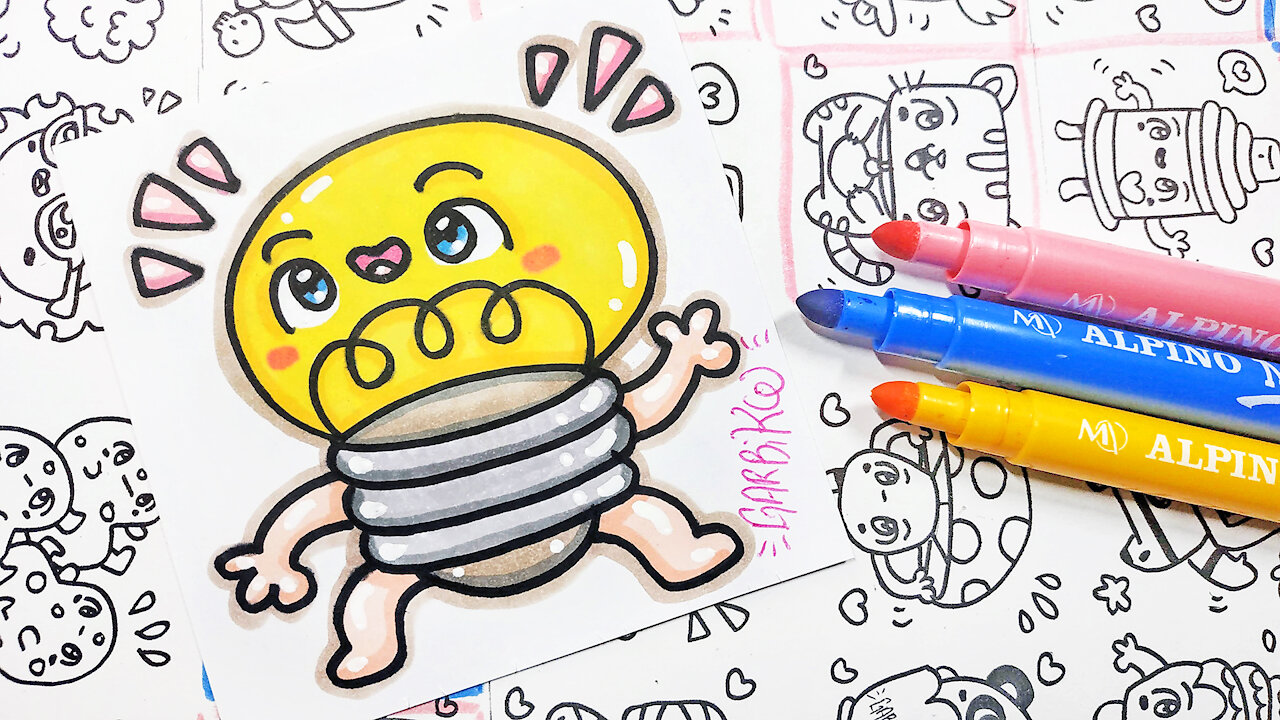 how to Draw Kawaii Bulb - handmade drawings by Garbi KW