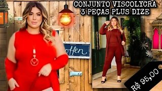 🛍️ CONJUNTO VISCOLYCRA CALÇA BLUSA CARDIGÃ 3 PEÇAS PLUS DIZE