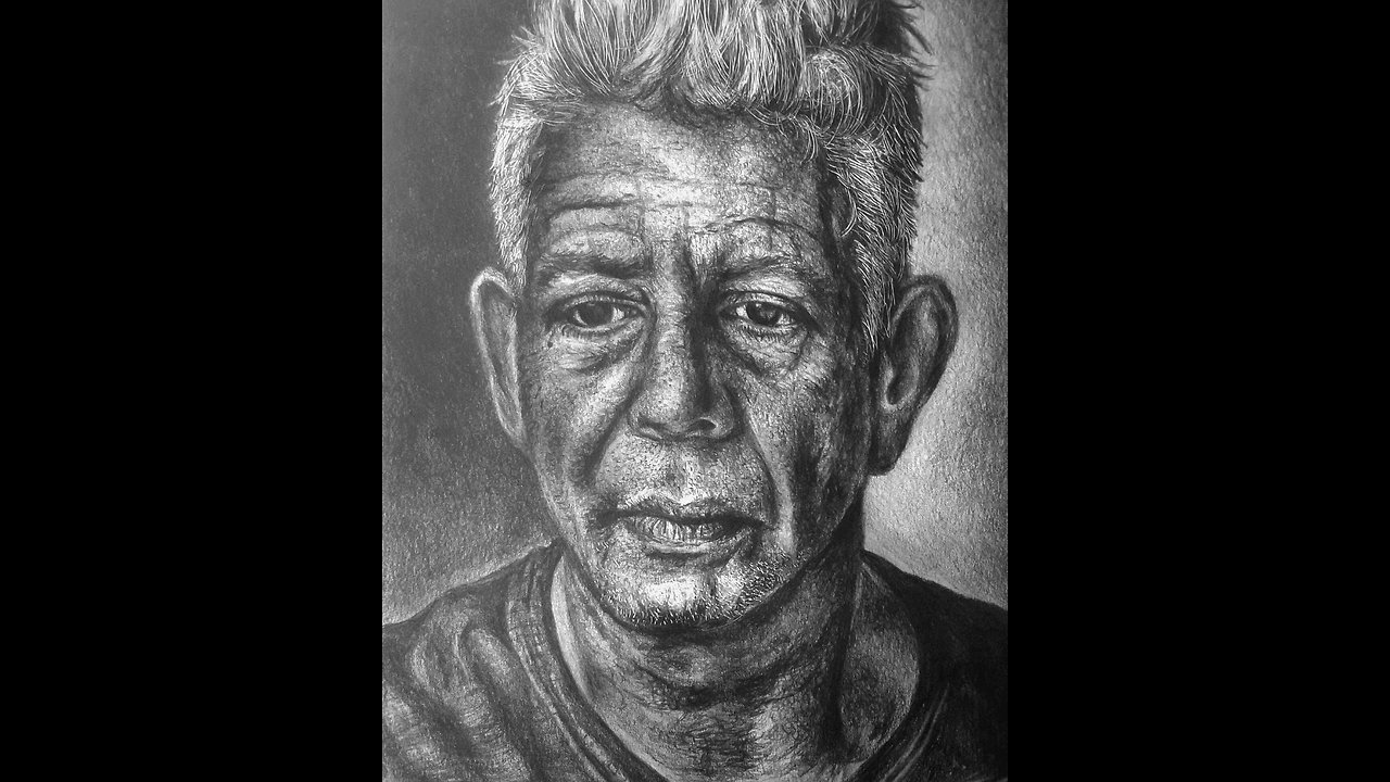 Time lapse drawing of Anthony Bourdain