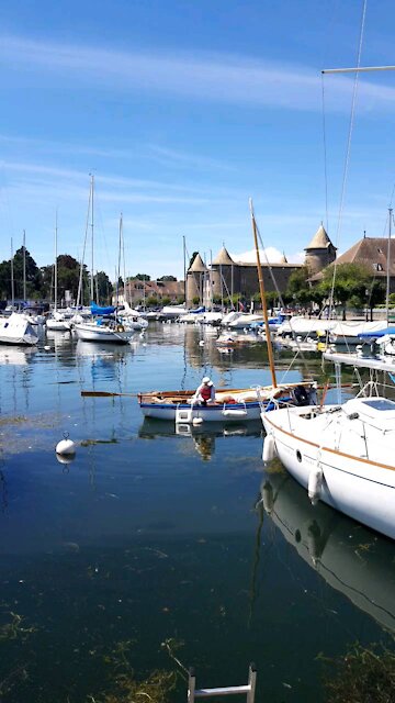 A walk in Switzerland with lake blue water