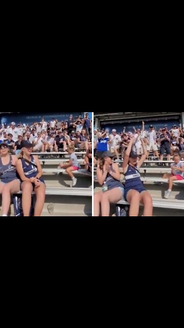 Fans at Yankees game cheer for little girl's bottle flip