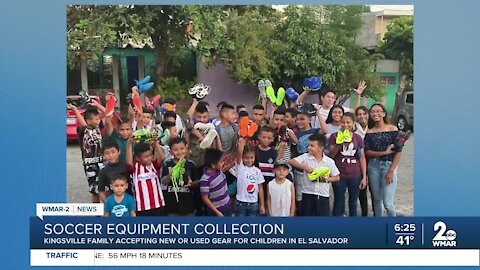 Collecting soccer equipment to be used in El Salvador