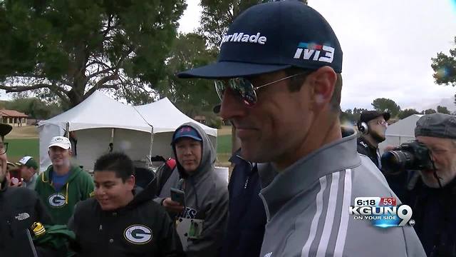 2-time NFL MVP Aaron Rodgers greets fans at Cologuard Classic Pro Am