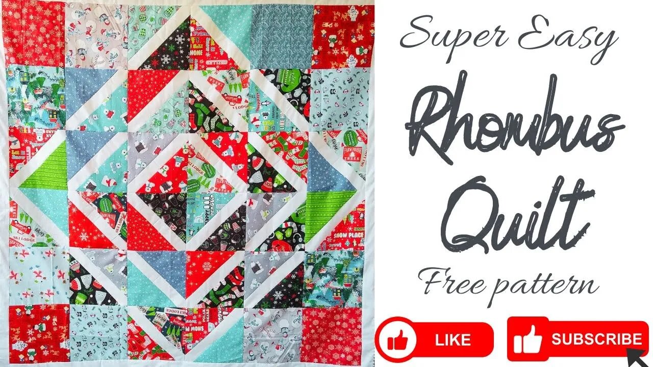 Super Easy FREE Rhombus Quilt Pattern #beginnerfriendly #quilting #scrappy #layercake #jellyroll