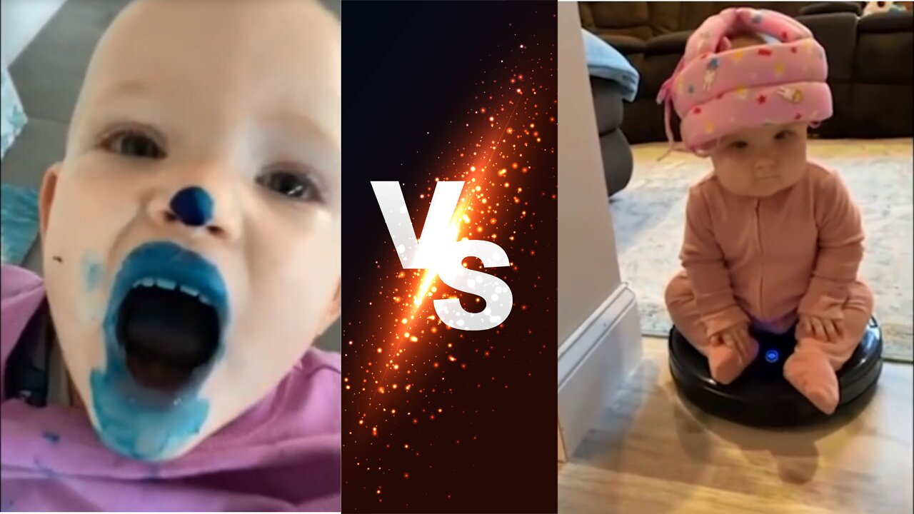 A naughty baby playing with ink vs an obedient baby helping to clean up، Who do you prefer?