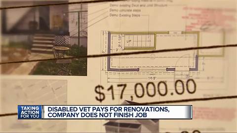 Disabled vet pays for renovations, says company didn't finish the job