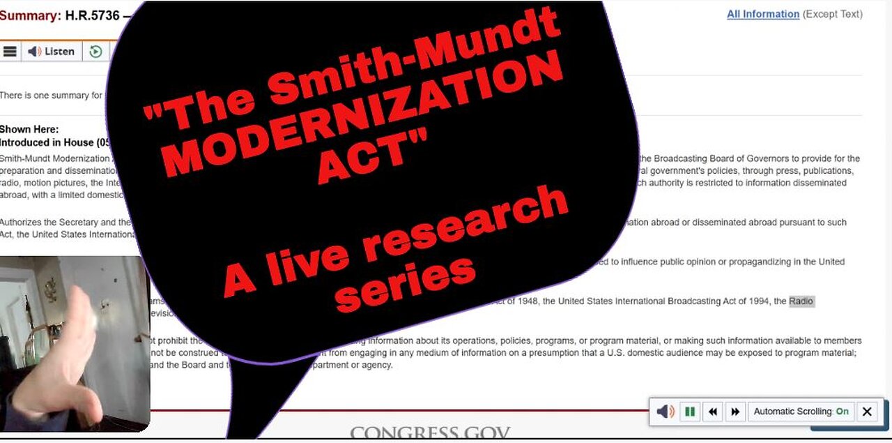 #121 THE "SMITH-MUNDT MODERNIZATION ACT" a live research. PART ONE