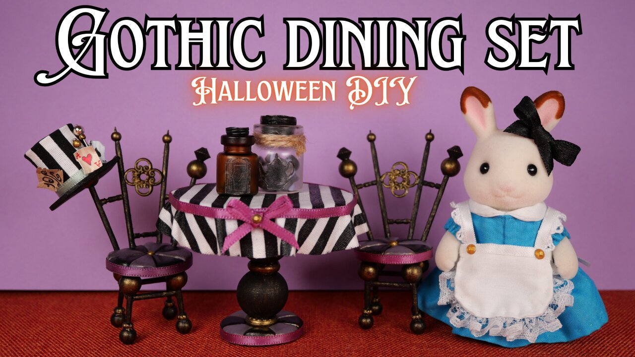 【DIY】Halloween Gothic Dining Set/ミニチュア🎀テーブルセット/Sylvanian Families/シルバニアファミリー/Calico Critters/ハロウィン