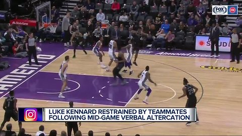 Pistons' Luke Kennard held back by teammates during outburst