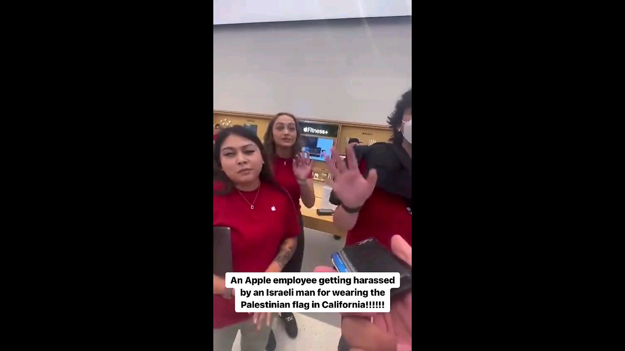 triggered israeli flips out over Palestinian flag - LA Apple Store