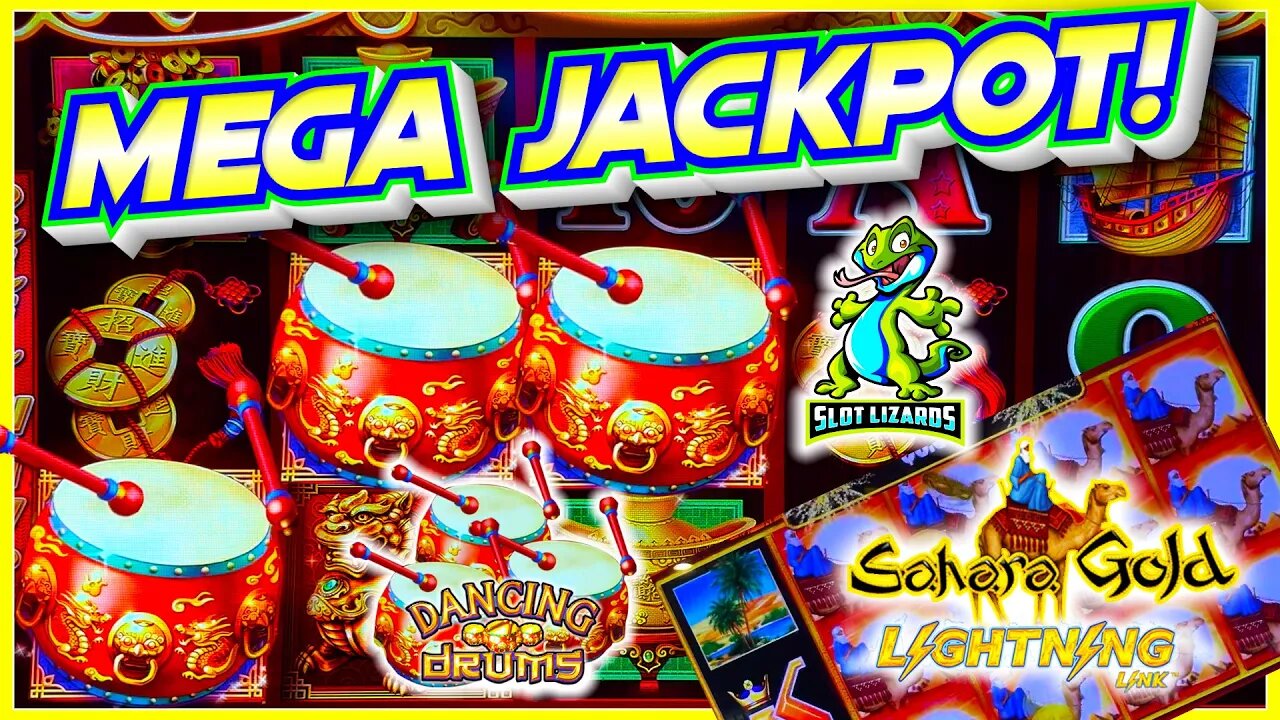 EPIC MONSTER JACKPOT! FULL SCREEN! Dancing Drums VS Lightning Link Sahara Gold Slot HIGHLIGHT