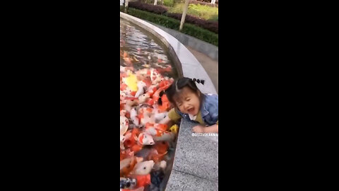 Cute kid plays with many fish 🤩🤣🤣