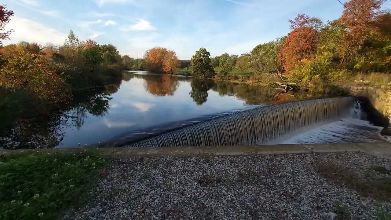 Tricentennial Park on Blackstone River in Sutton Massachusetts in Autumn Foliage