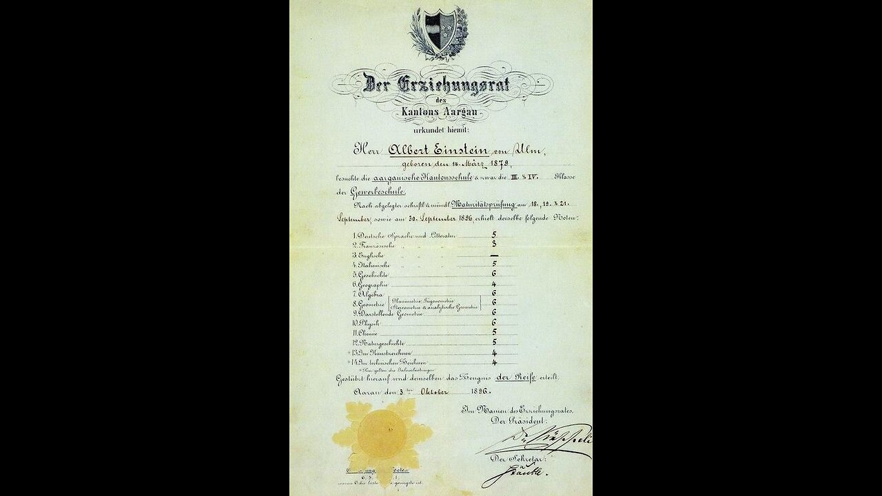 Albert Einstein's matriculation certificate, which he received at age 17, with his grades.