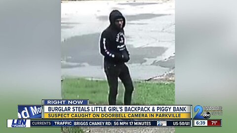 Caught on video: Burglar takes off with girl's Minnie Mouse backpack and piggy bank