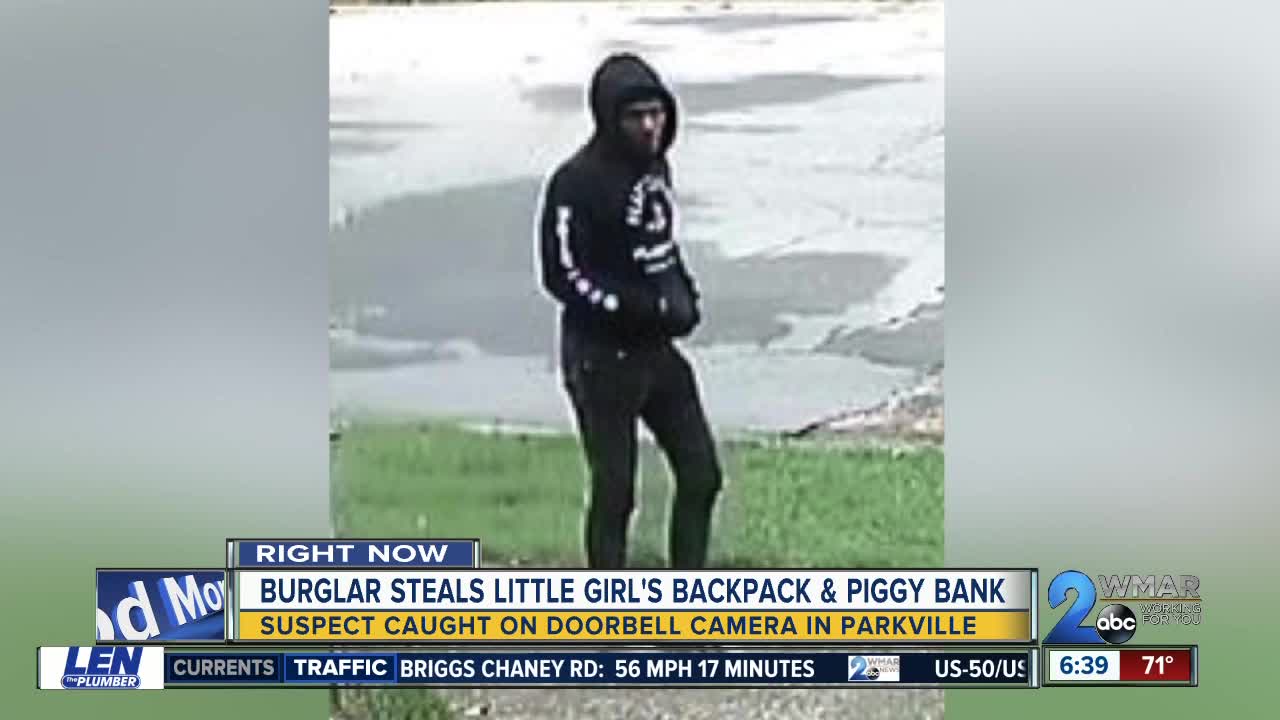 Caught on video: Burglar takes off with girl's Minnie Mouse backpack and piggy bank