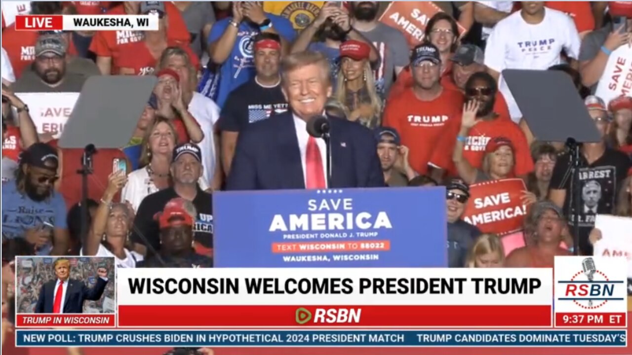 President Trump speaks at Save America Rally in Waukesha, WI Then OBAMA-HIRED-STASI-THUGS Raid His House