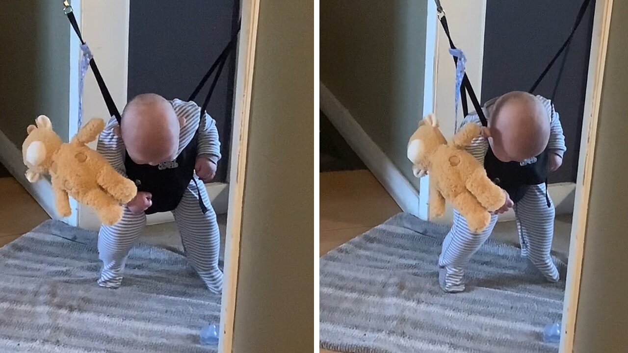 Baby Falls Asleep During His Morning Workout