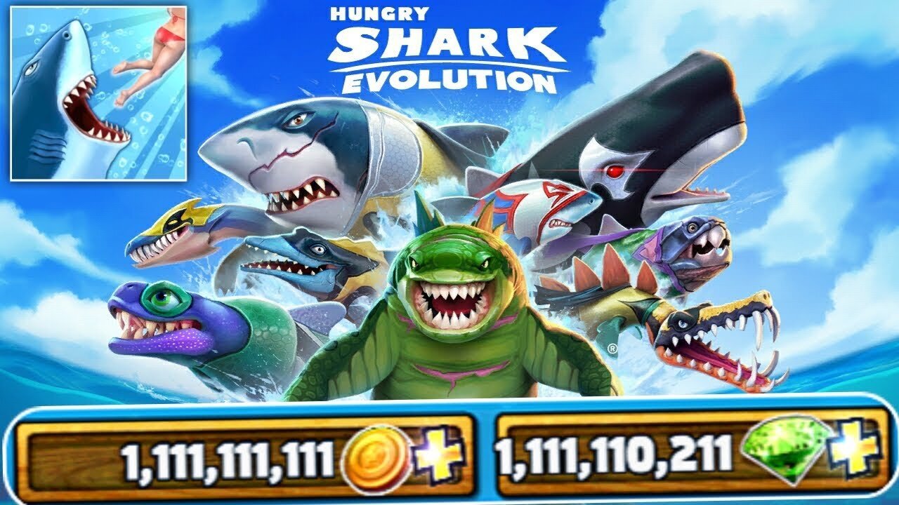 Hungry Shark Evolution mod apk terbaru - All 25 Sharks Unlocked unlimited resource 2022