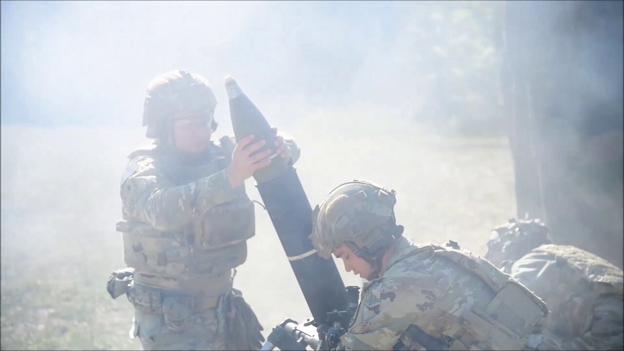 Airborne Soldiers fire 120mm Mortars during Call For Fire