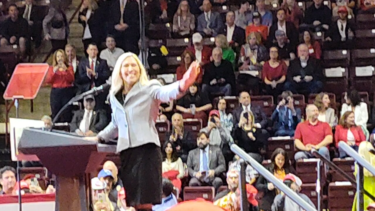 Marjorie Taylor Greene speaks at Trump rally Rock Hill SC Winthrop Coliseum