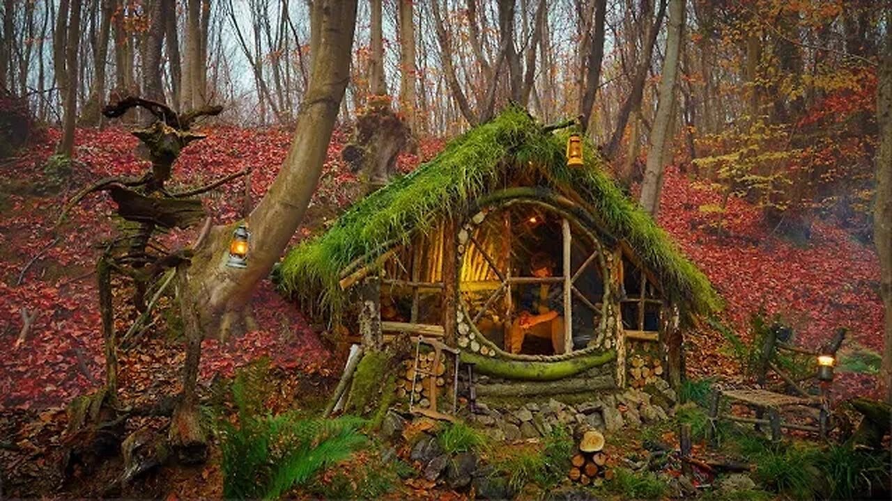 Building a Survival Shelter in the Woods in 7 Days - A Sculpture Made of Aged Trees