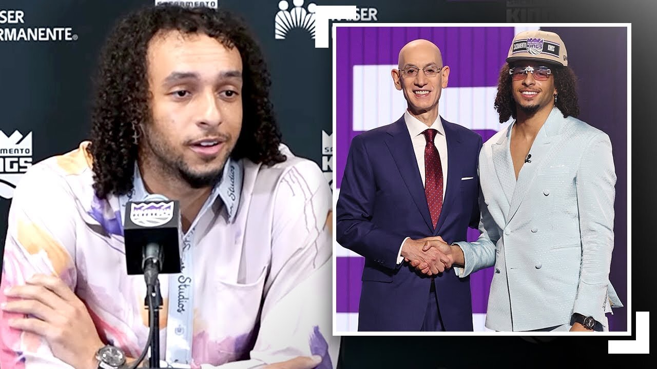 Devin Carter, the 13th overall pick, speaks during the Sacramento Kings' first-ever press conference