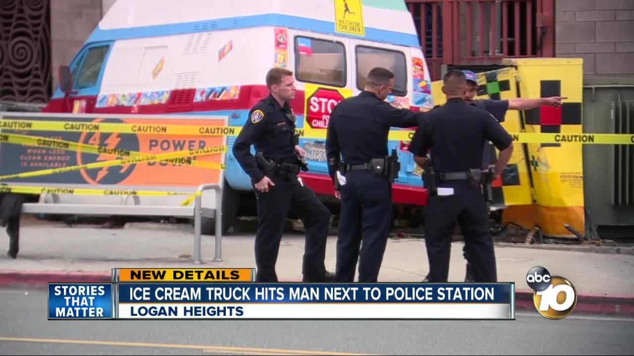 Ice cream truck hits pedestrian, crashes into electrical box near police station in Logan Heights