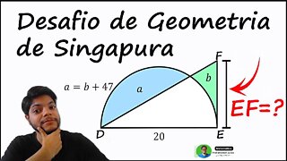 Desafio de Geometria plana de Singapura | Área Sobreposta do triângulo com semicírculo - Desafios