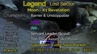 Destiny 2 Legend Lost Sector: Moon - K1 Revelation 6-17-22