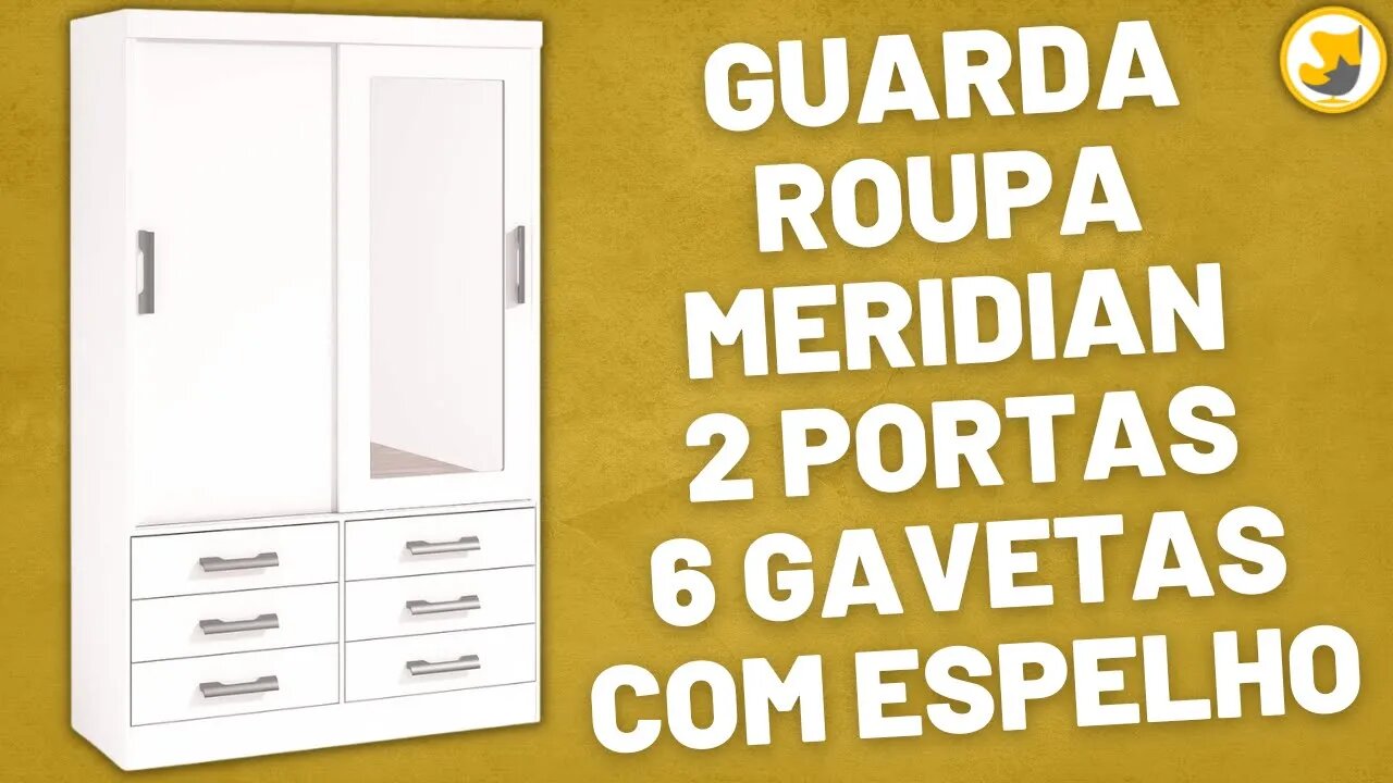 Guarda Roupa Meridian 2 Portas 6 Gavetas Solteiro com Espelho