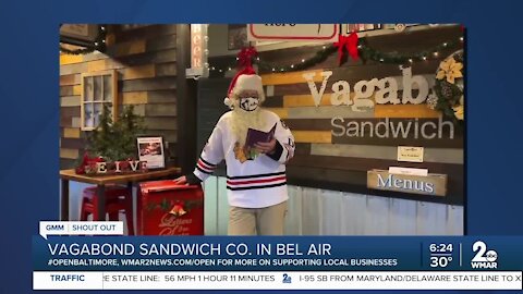 Vagabond Sandwich Company says "We're Open Baltimore!"