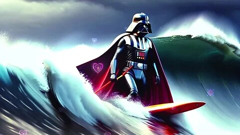 Darth Vader From Star Wars Surfing Big Waves