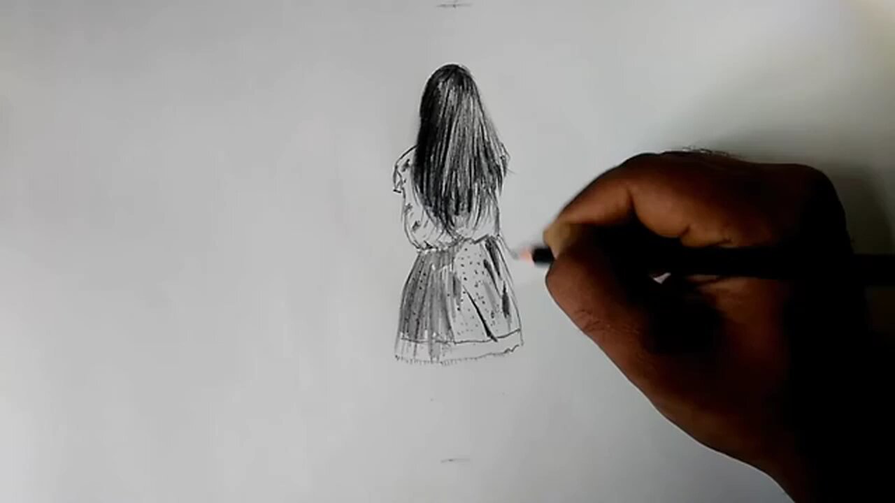 How to draw a girl walking alone in forest