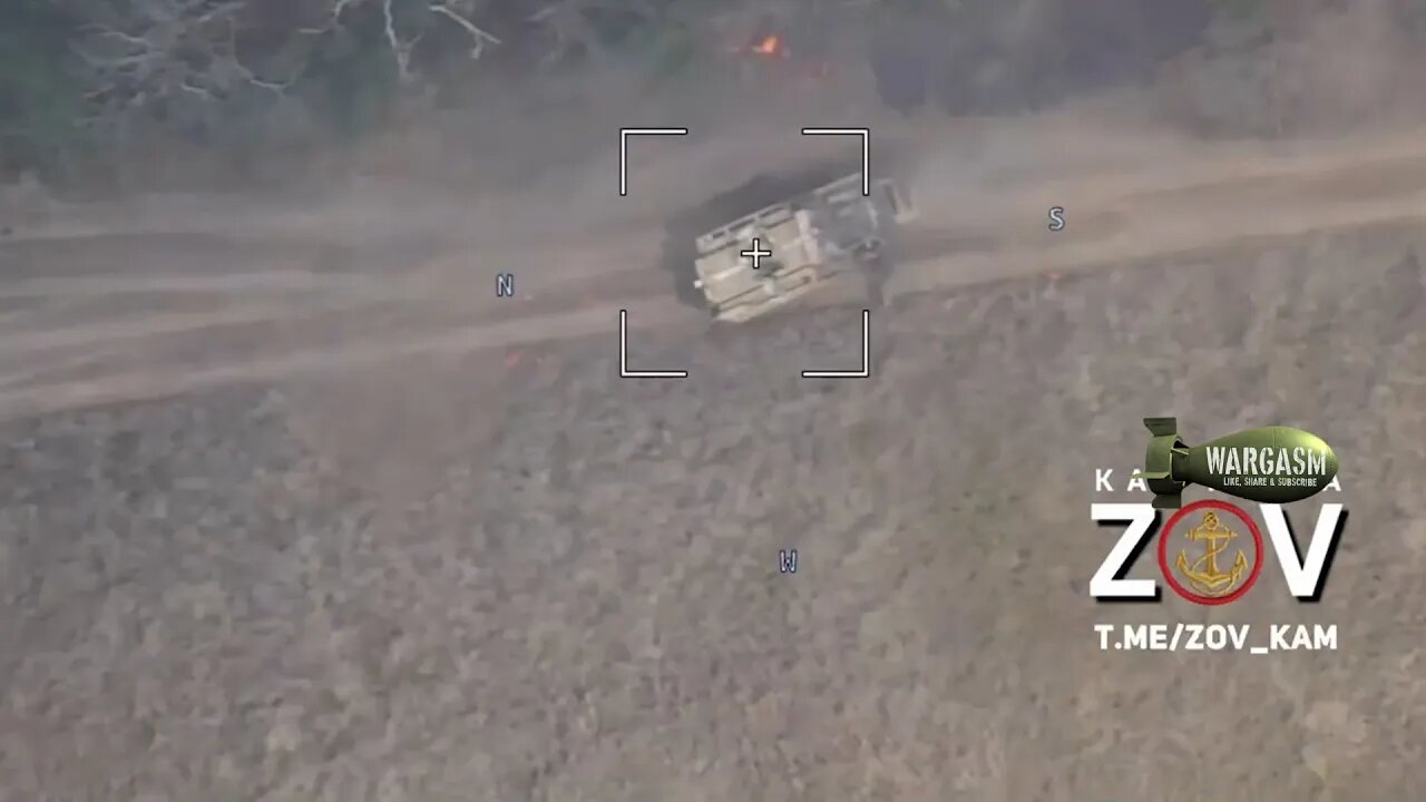 Ukrainian MRAP disabled with artillery driect hit at Novomayorskoe