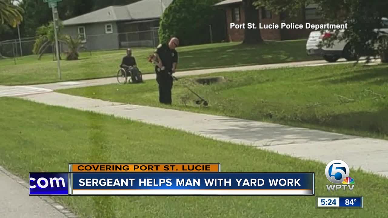 Port St. Lucie police officer helps man in wheelchair mow lawn