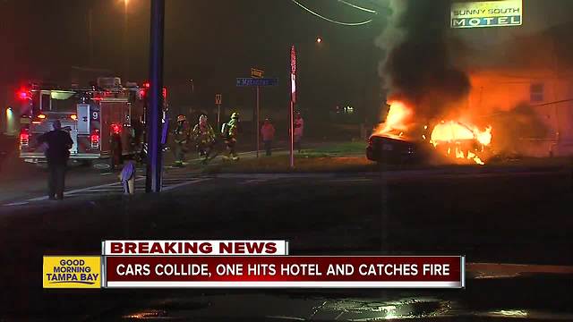 Tampa motel suffers minor damage after fiery car crash on Hillsborough Avenue