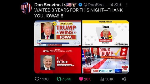 Trump speaks after his great victory in Iowa 👏🏽👍🏽