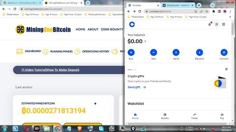 How To Make Money For Free By Mining Bitcoin At MiningOneBitcoin And Withdraw At Coinbase