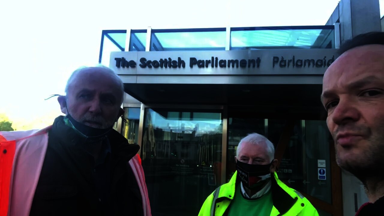 Free Palestine Protesters At Scottish Parliament
